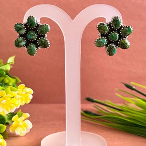 Genuine Senoran Gold Turquoise 925 Sterling Silver Southwestern Cluster Post Earrings