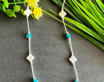 Collar de plata esterlina líquida con turquesa de la Bella Durmiente y caracola rosa de 18''