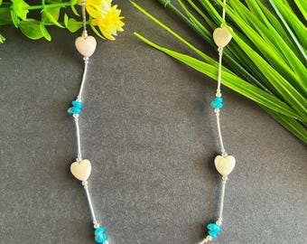 Collar de plata esterlina líquida con turquesa de la Bella Durmiente y caracola rosa de 18''