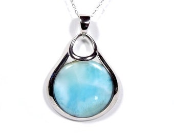 Hand Pick Authentic Larimar Stone Inlay 925 Sterling Silver Pendant & 18'' silver Italy Chain Necklace. OP12-1