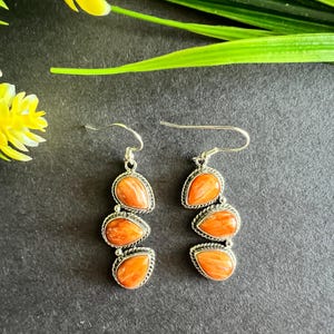 Genuine Spiny Oyster Shell 925 Sterling Silver Southwestern Earrings