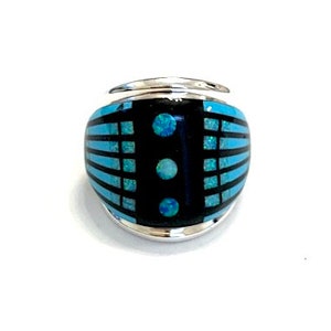 Fire Opal & Multicolor Inlay 925 Sterling Silver Men&#39;s or Woman Ring size 9-13