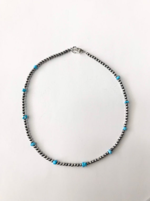 Sterling Silver 3mm Navajo Pearl Beads Sleeping Beauty Turquoise