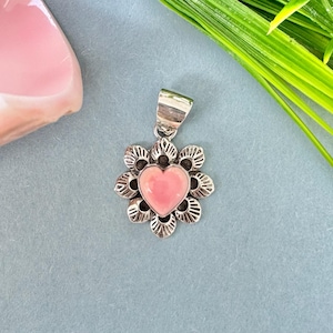 Pink Queen Conch Shell Sterling Silver Heart Pendant