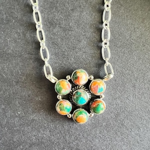 Stekelige Oyster Turquoise sterlingzilveren staafketting 18&#39;&#39;