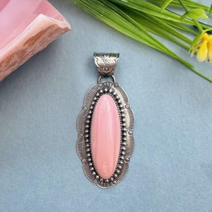 Handcrafted Pink Queen Conch Shell Sterling Silver Large Pendant