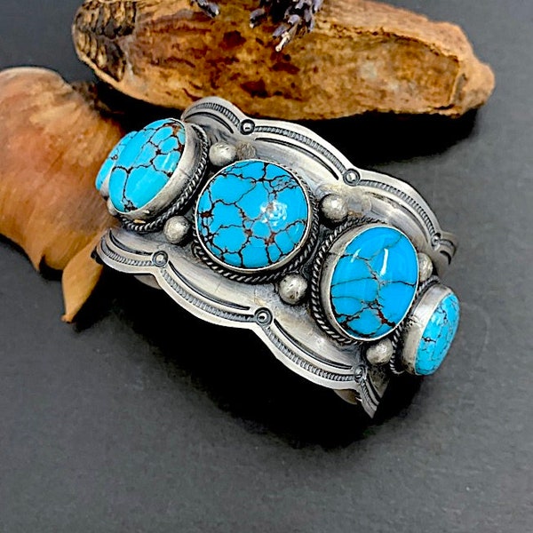 Schweres Kingman Webb Türkis Manschette Armband / Navajo gemacht, Top grade Türkis. Sterling Silber, signiert, verstellbar