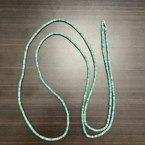 Navajo Made Genuine Heishi Turquoise and Sterling Silver Necklace 60” Long