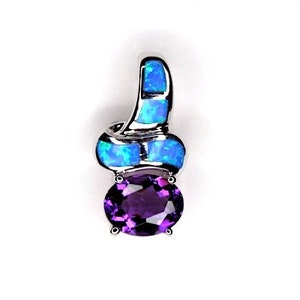 Amethyst & Blue Fire Opal Inlay 925 Sterling Silver Pendant