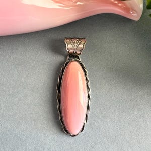 Handcrafted Pink Queen Conch Shell Sterling Silver Pendant