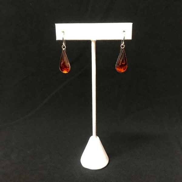 Genuine Baltic Amber 925 Sterling Silver Dangle Earrings - Made in USA