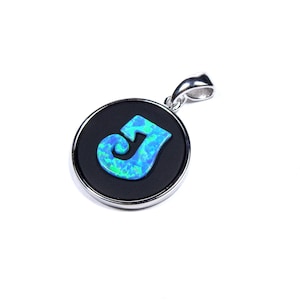 925 Sterling Silver Monogram Pendant with Carved Blue Fire Opal &quot;J&quot; Initials