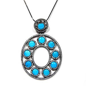 Sleeping Beauty Turquoise 925 Sterling Silver W Black Rhodium Pendant Necklace 18&#39;&#39;