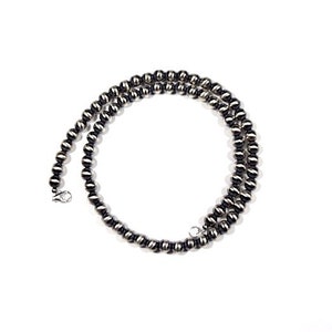 Handmade 5mm Navajo Pearl Sterling Silver Beads Necklace 20&#39;&#39; Long