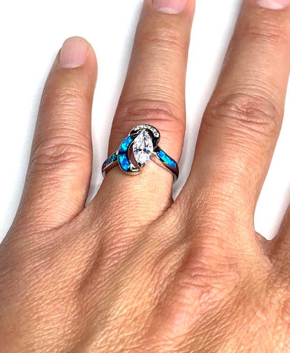 Blue Fire Opal & Topaz Ring Size 6,7,8,9, Genuine 925  display picture 1