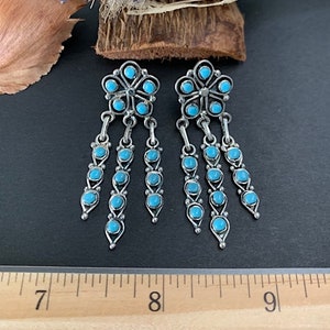 Kingman Turquoise 925 Sterling Silver Southwestern Style Dangle Earrings.