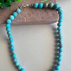 9.5mm Genuine Natural Kingman Turquoise Bead Necklace 18.5&#39;&#39; Long. Made in USA