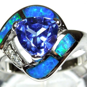 Trillion Cut Tanzanite & Blue Fire Opal Inlay 925 Sterling - Etsy