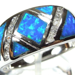 Blue Fire Opal Inlay Sterling Silver Ring size 6,7,8,9