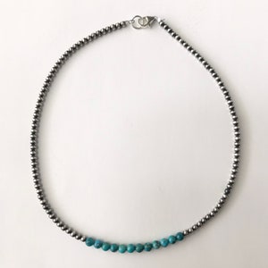 Handgefertigte Sterling Silber 3 mm Navajo Perlen & Türkis Choker Halskette 45 cm lang