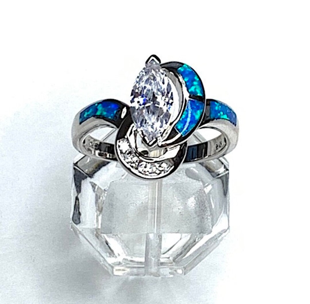 Blue Fire Opal & Topaz Ring Size 6,7,8,9, Genuine 925  display picture 1