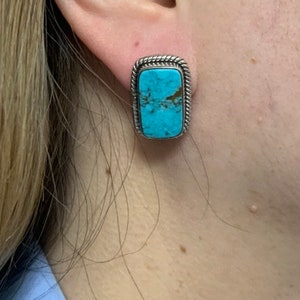 Handmade Sonoran Turquoise 925 Sterling Silver Post earrings image 2