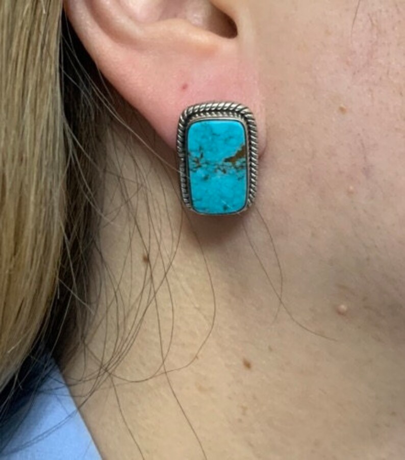 Handmade Sonoran Turquoise 925 Sterling Silver Post earrings image 2