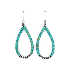 Santo Domingo Kingman Turquoise & Navajo Pearl 925 Sterling Silver Jackla Earrings, 3-1/4” Long