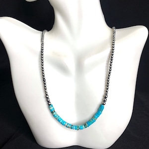 Sterling Silber 3 mm Navajo Perle & Türkis Choker Halskette 45 cm lang. Hergestellt in New Mexico