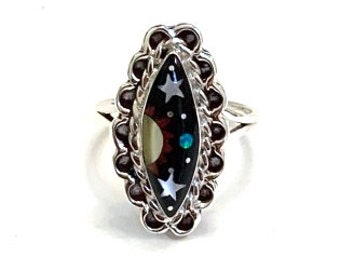 Multicolor & Black Onyx 925 Sterling Silver Galaxy Inlay Ring sz 5-8