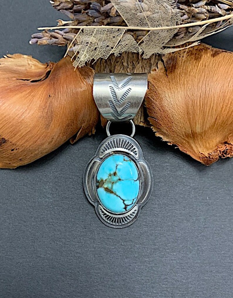 Lone Moutain Turquoise Pendant. Handmade 925 Sterling Silver. Chain is
