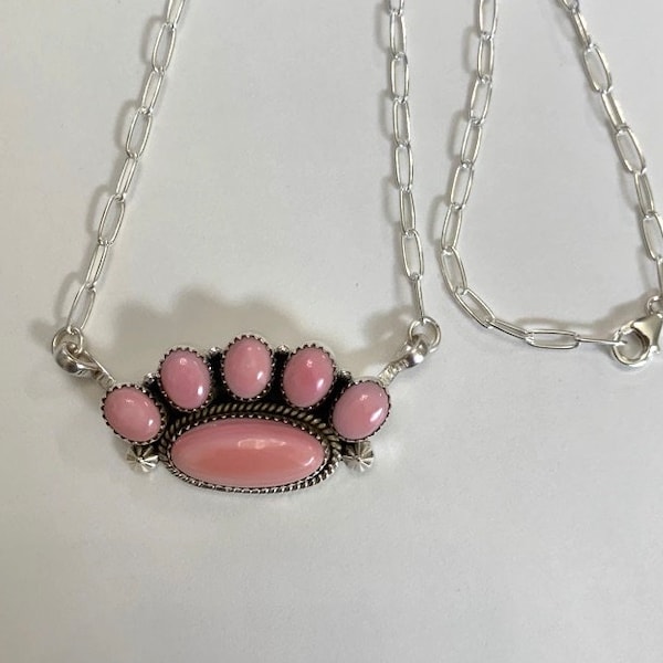 Handmade Pink Conch & Sterling Silver Necklace 20'' long.