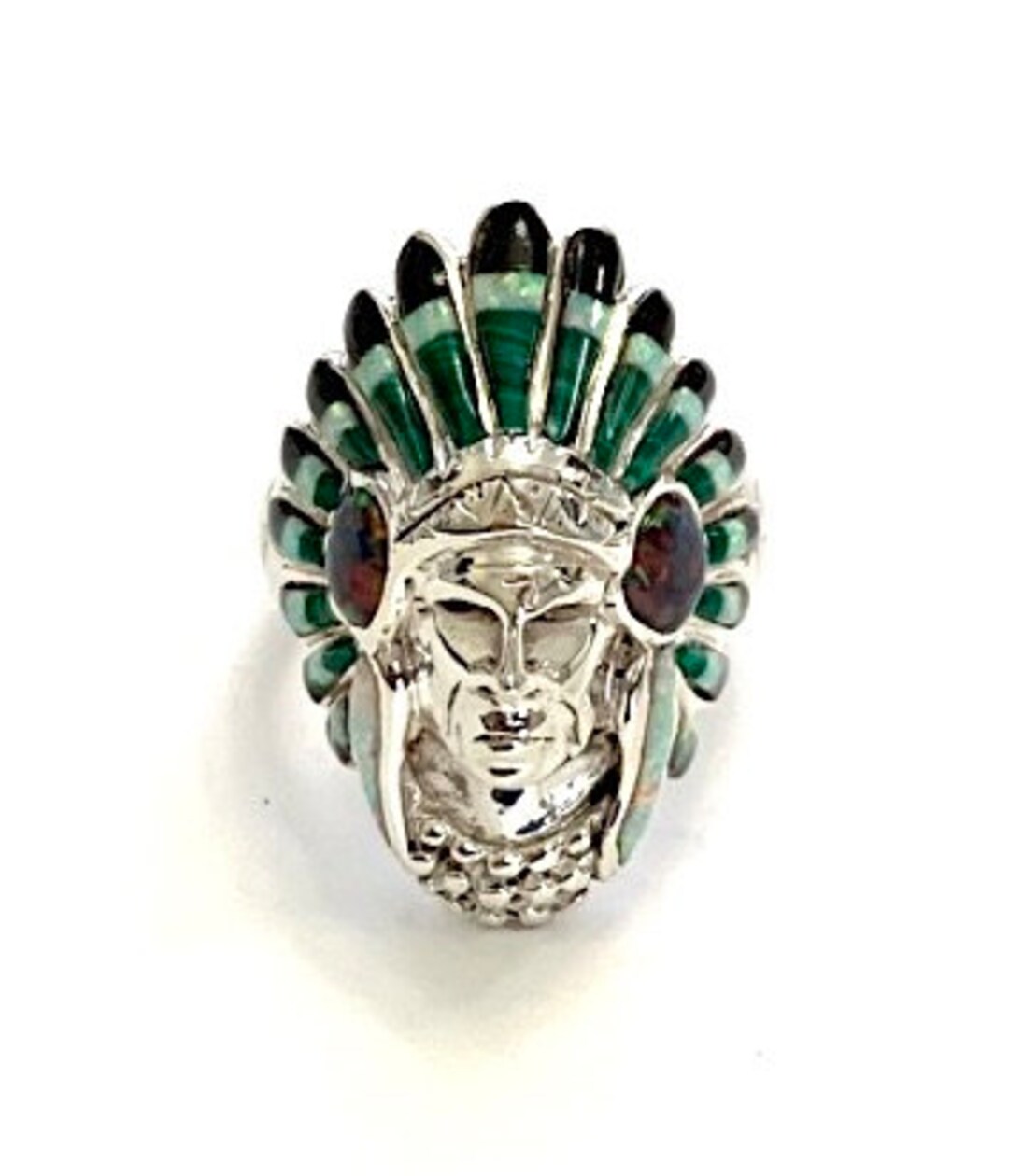 Large Chief Men's Ring Multicolor Fire Opal Inlay 925 Silver Size 10-13 ...
