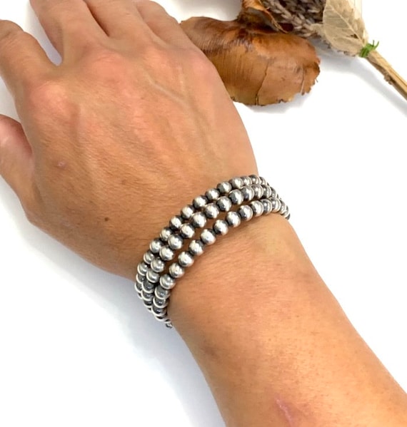 Navajo Pearl Silver Beads Memory Wrap Bracelet, Fit Any Sizes - Etsy