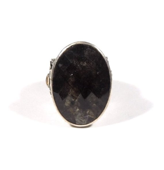 Huge Vintage Black Smokey Quartz Gemstone 925 Ste… - image 1