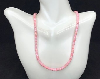 4mm Heishi Pink Conch & Sterling Silber Halskette 17 '' lang. Handgemachte Halskette