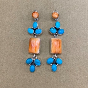 Dornröschen Türkis, stachelige Auster 925 Sterling Silber Post Dangle Ohrringe 2-3/4 &#39;&#39; lang