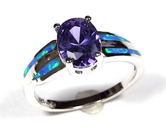 1.75 Carats Amethyst & Blue Fire Opal Solid 925 Sterling Silver Ring Sz 6,7,8,9