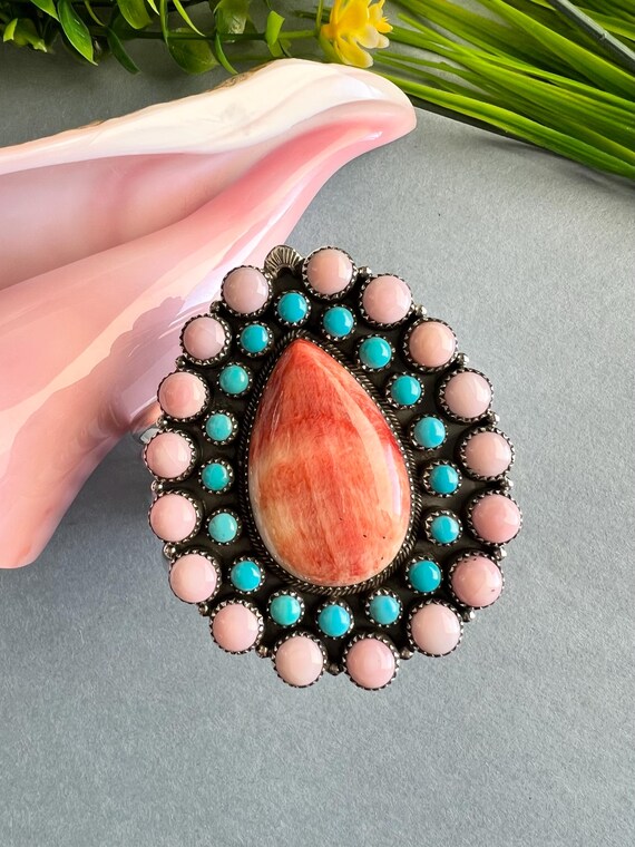 Sterling Silver Multistone Cluster Cuff Bracelet … - image 3