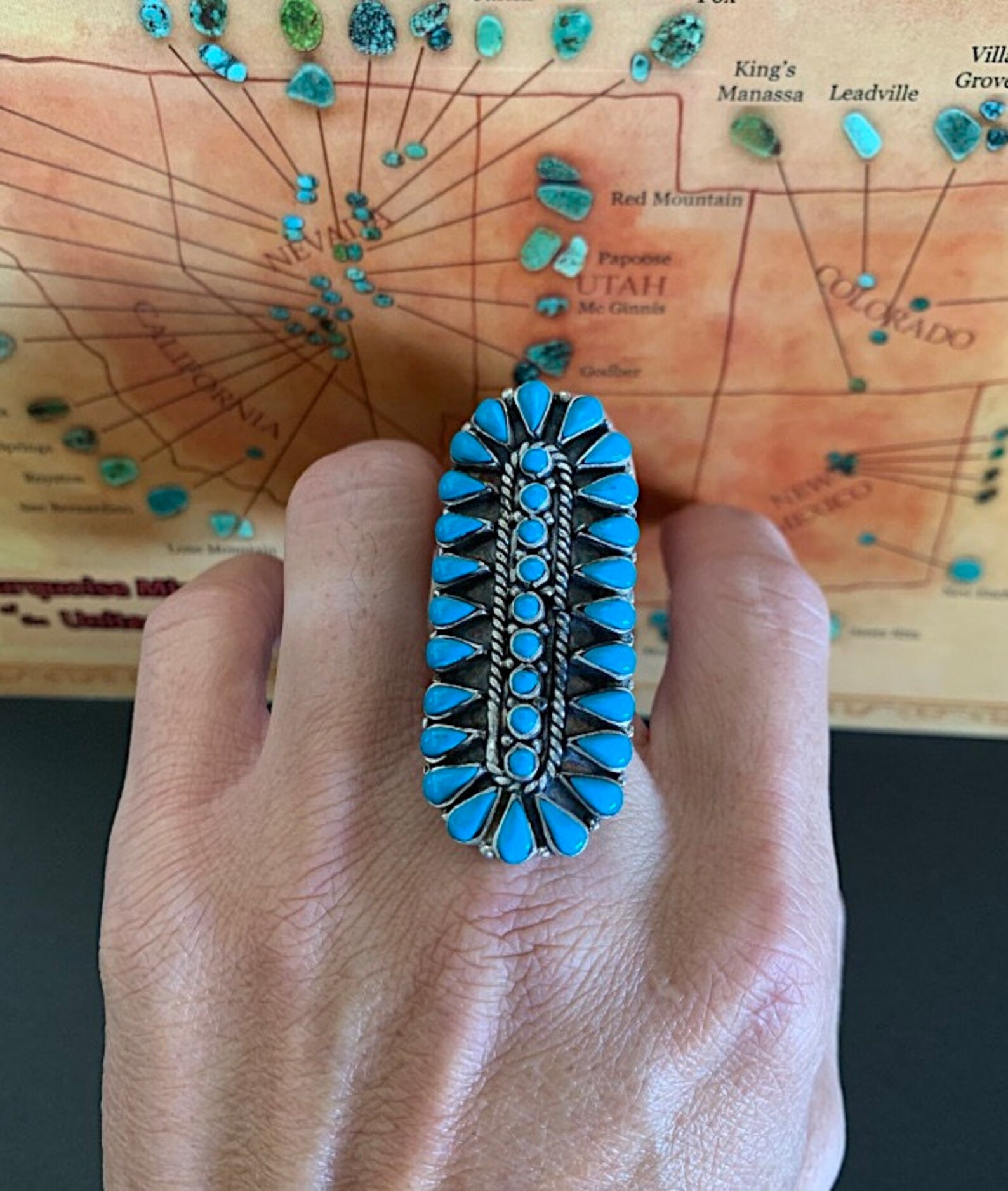 Huge Petit Point Sleeping Beauty Turquoise 925 Sterling Silver ...