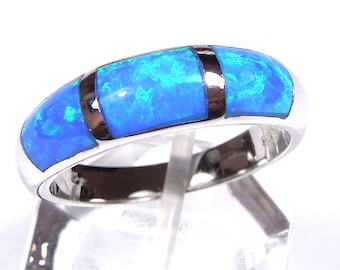 Anillo de plata de ley 925 con incrustaciones de ópalo de fuego azul para hombre y mujer, tallas 6 a 13