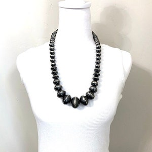 Huge Handcrafted Navajo Pearl Sterling Silver Graduated Beads Necklace 27&quot; Long