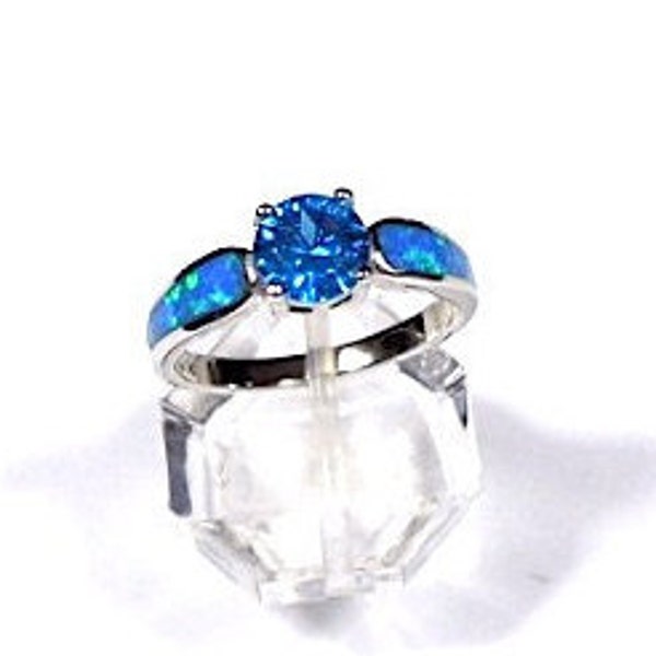 Blue Topaz and Blue Fire Opal Solid 925 Sterling Silver Ring Size 6-9