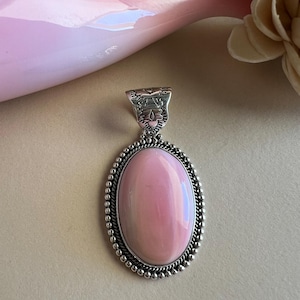 Pink Queen Conch Shell Sterling Silver Oval Pendant