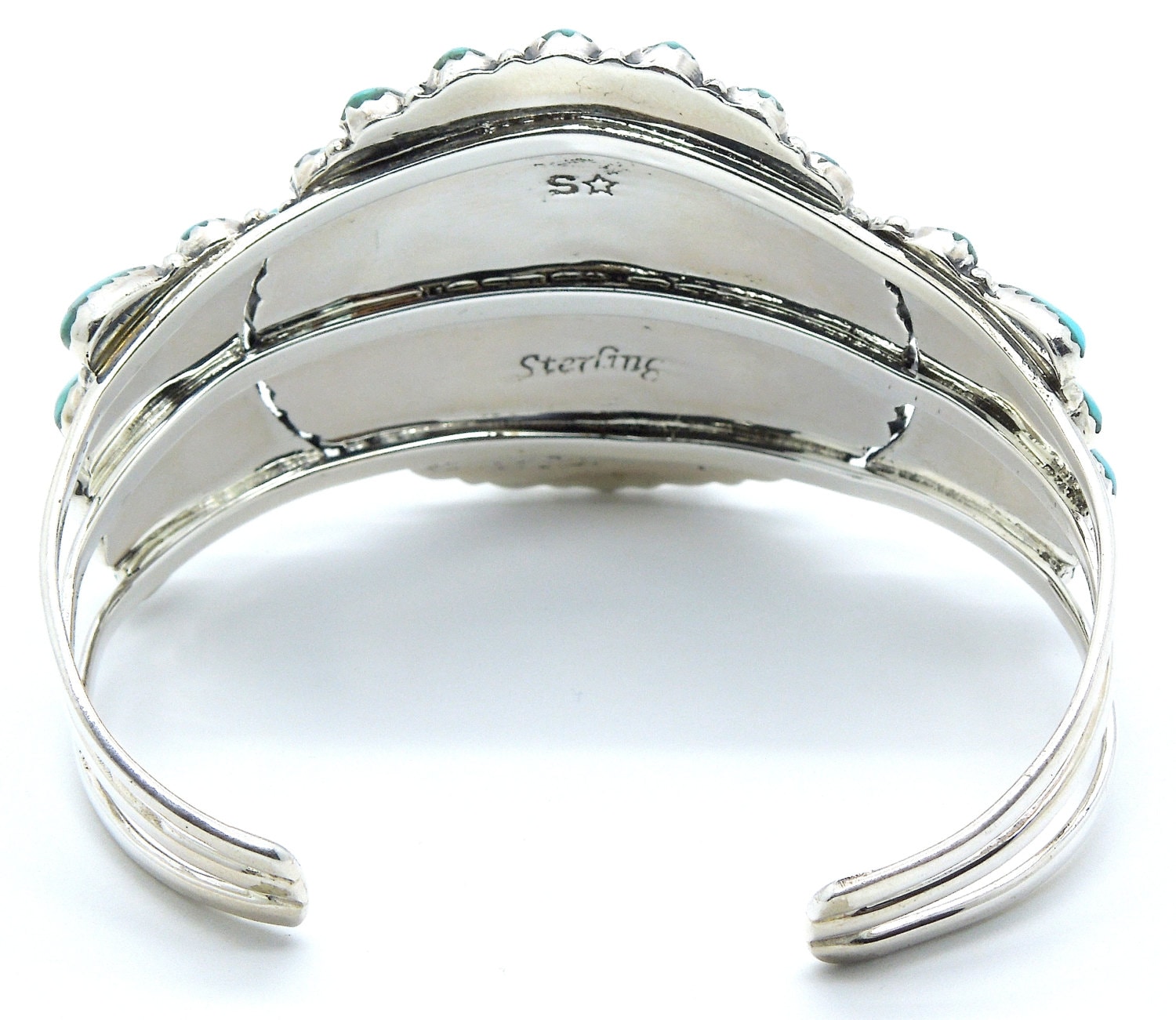 Southwest Style Kingman Turquoise 925 Sterling Silver Cluster Cuff ...