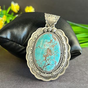 Handmade Golden Hill Turquoise 925 Sterling Silver Huge Pendant