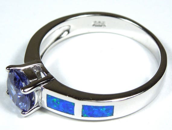 Details about   Tanzanite & Blue Fire Opal Inlay Solid 925 Sterling Silver Ring Size 6,7,8,9
