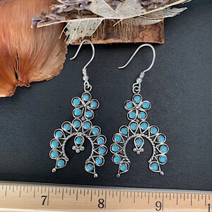 Kingman Turquoise 925 Sterling Silver Southwestern Style Naja Earrings.