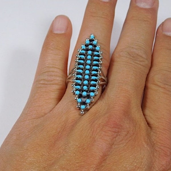 Sleeping Beauty Turquoise 925 Sterling Silver Petit Point Ring size 6 - 9