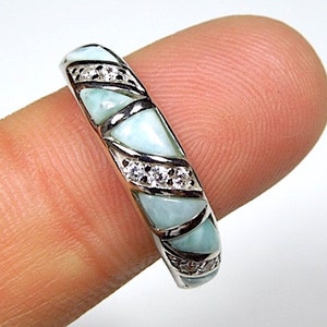 100/% Genuine AAA Dominican Larimar Inlay 925 Sterling Silver Band Ring size 6 - 9